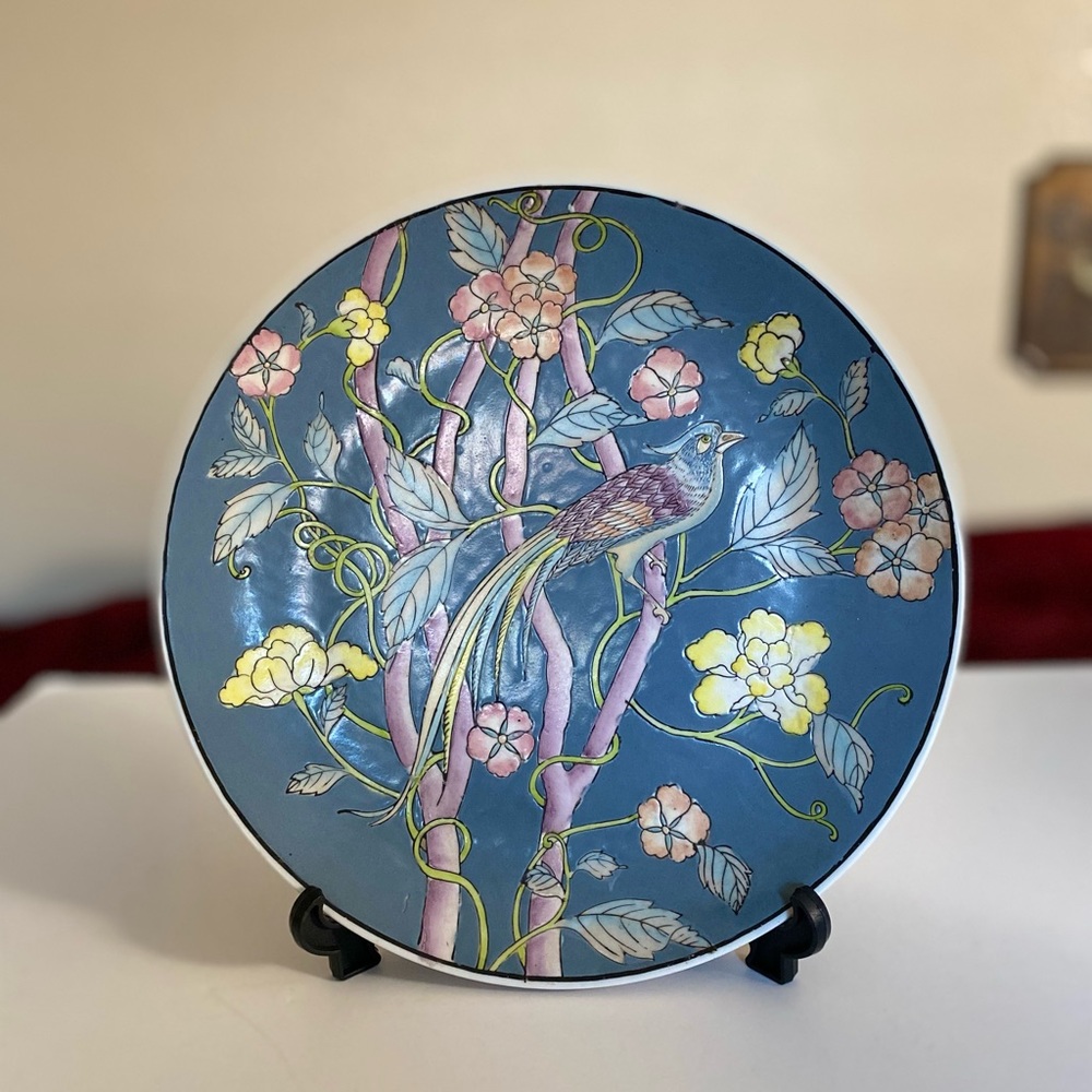 Vintage handmade floral plate from Macau